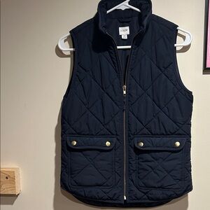 J. Crew Navy Quilted Vest with Gold Accents